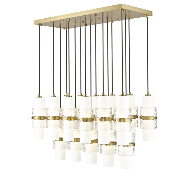 Z-Lite Cayden Linear Chandelier, 17-Light, 18in W x 42in L x 16.75in H, Modern Gold/Clear + Etched Opal 1946P-17L-MGLD - main